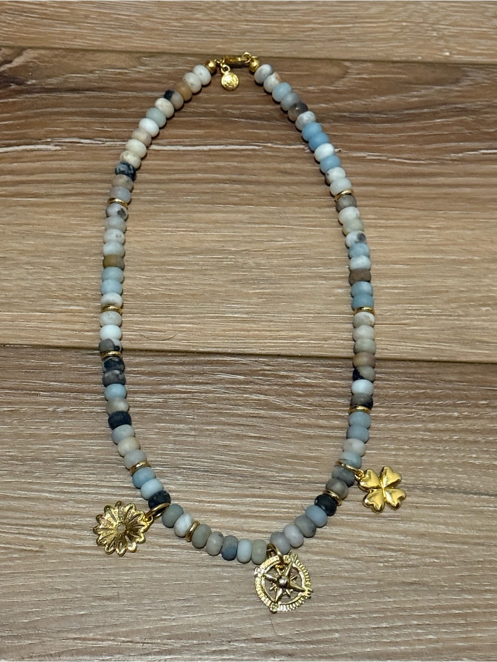 New MAYAMAR 24k gold plated amazonite beaded charm necklace - Picture 3 of 5